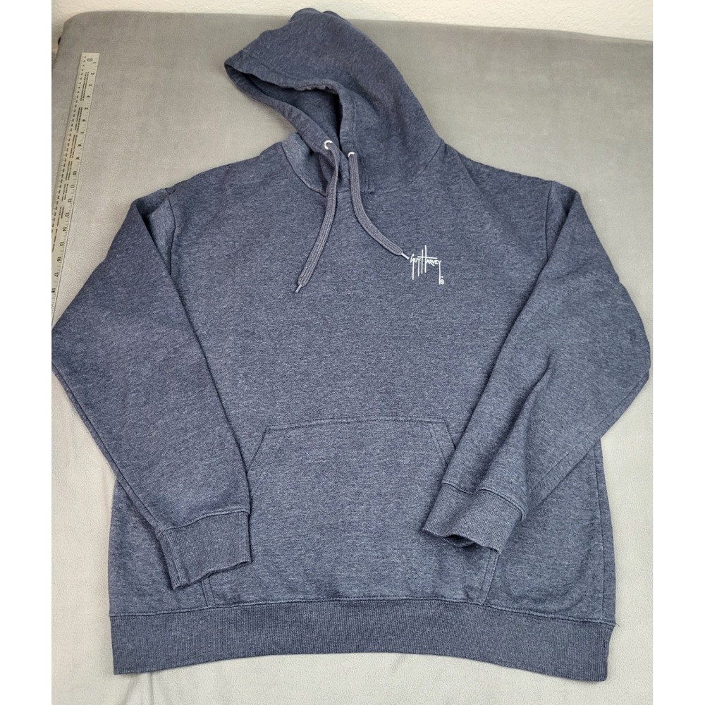Guy Harvey Sweatshirt Men Large Blue Lightweight Drawstring Baggy Kangaroo Pouch